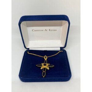 Camrose & Kross Jacqueline B Kennedy Blue Rhinestone & Gold Tone Cross Necklace